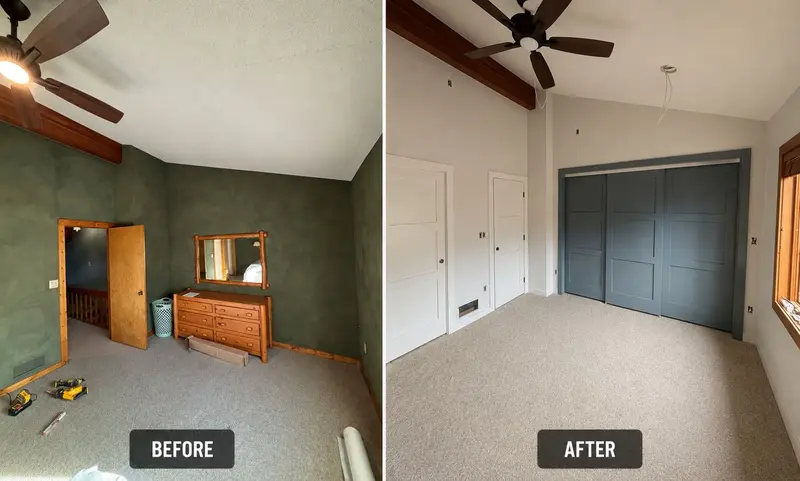 Bedroom before and after: new closet with sliding doors