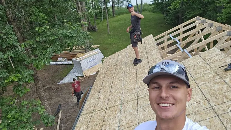 On the roof during framing of a new build